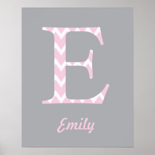 Initial "E" Personalised Chevron Pink Name Poster