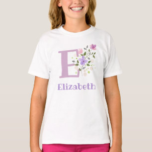 Initial E plus First Name Attractive Floral Design T-Shirt