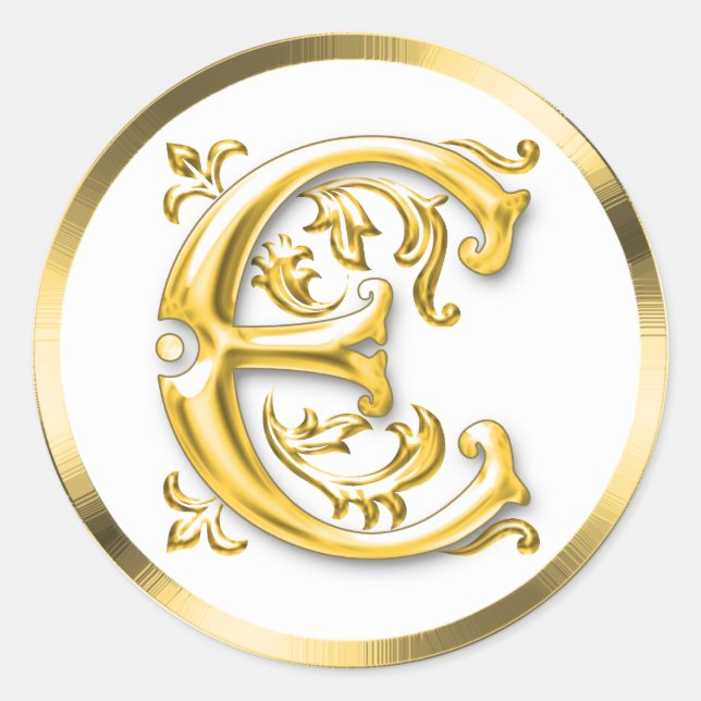 Initial E Round Sticker in Gold (Front)