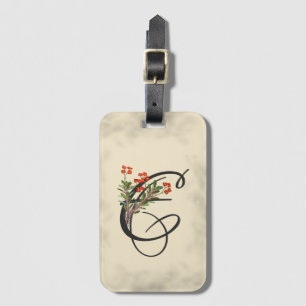 Initial E, Vintage Euphorbia Luggage Tag