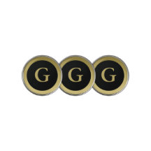 Initial Elegant Black & Gold Golf Ball Markers
