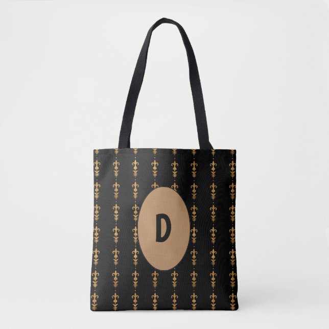 Initial Elegant Black  Tote Bag (Front)