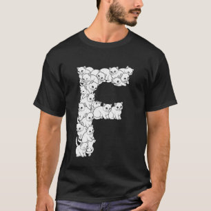 Initial F Capital Letter Funny Cat Lover Feline Ki T-Shirt