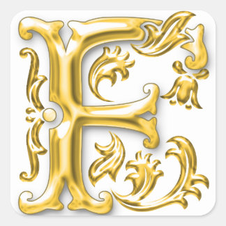 Initial F Capital Letter Sticker in Gold
