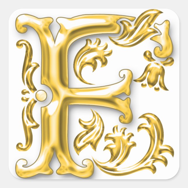 Initial F Capital Letter Sticker in Gold (Front)