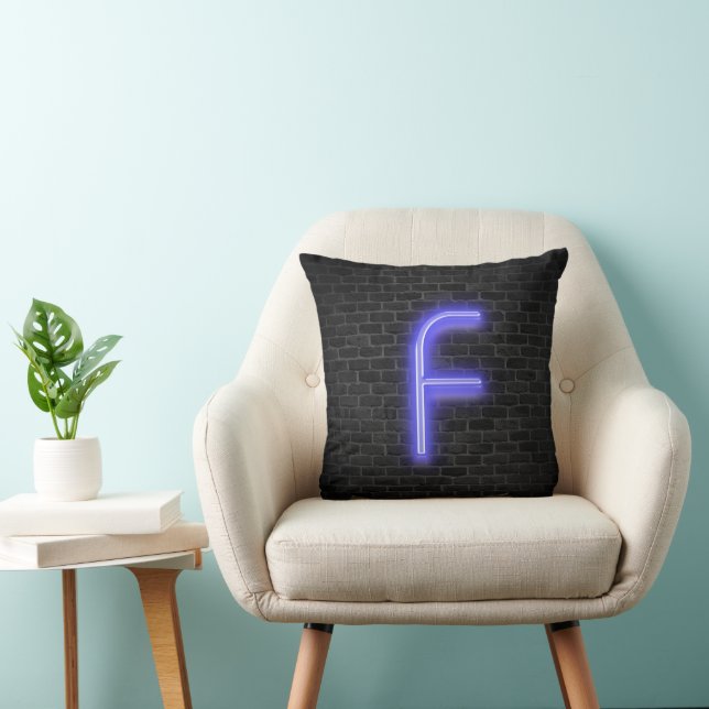 Initial F In Neon Marquee On Brick   Cushion (Chair)