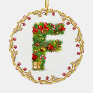 initial F monogrammed christmas ornament - circle