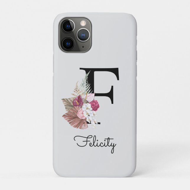 Initial F Monogrammed Pink Boho Floral Case-Mate iPhone Case (Back)