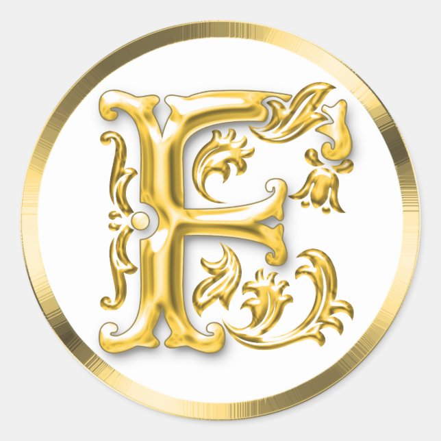 Initial F Round Sticker in Gold (Front)