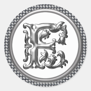 Initial F Round Sticker in Silver
