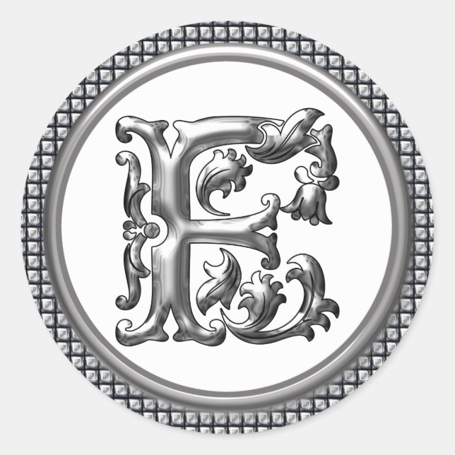 Initial F Round Sticker in Silver (Front)