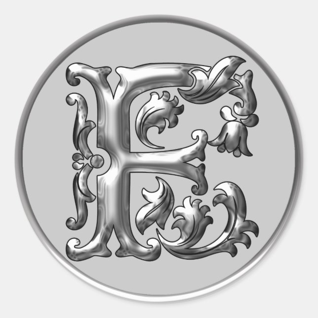 Initial F Round Sticker in Silver (Front)