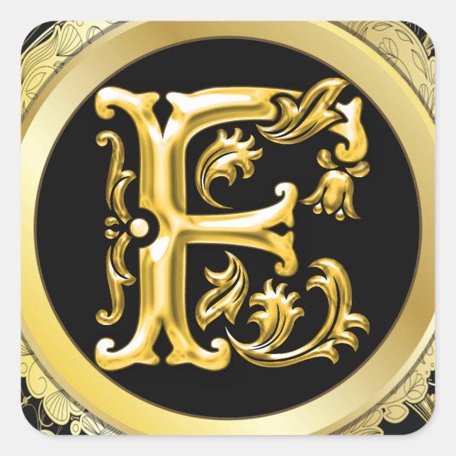 Initial F Square Sticker in Gold (Front)