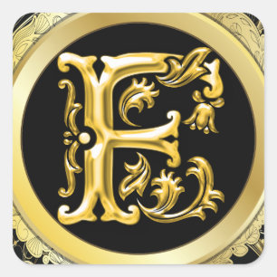 Initial F Square Sticker in Gold
