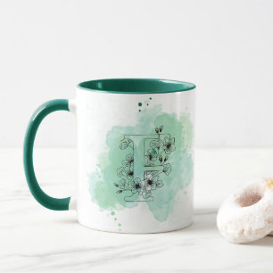 Initial F Watercolor Monogram Green Botanical Mug