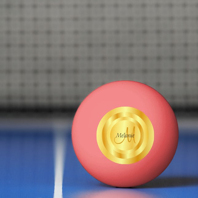 Initial Faux Gold Modern Monogram Template Pink Ping Pong Ball (Net)