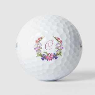 Initial Feminine Custom Golf Balls Floral Wreath