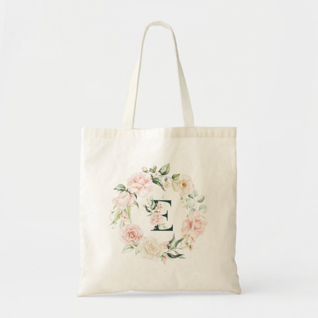 Initial floral letter E floral frame Tote Bag (Front)