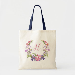 Initial Floral Wreath Personalised Tote Bag 2Sided