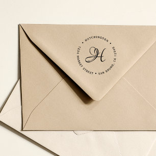 Initial Fuchsia Monogram Script Return Address Self-inking Stamp