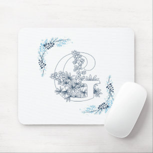 Initial "G" Blue Monogram Calm Floral Mouse Pad