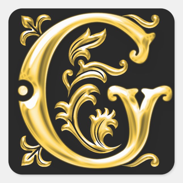 Initial G Capital Letter Sticker in Gold (Front)