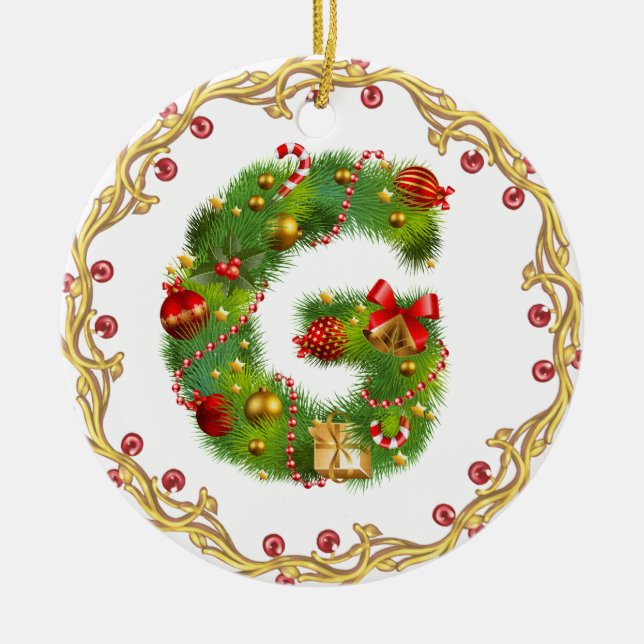 initial G monogrammed christmas ornament - circle (Front)