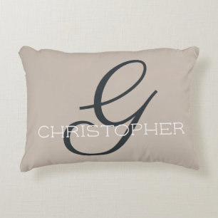 Initial G Neutral Tan Taupe Personalised Name Decorative Cushion
