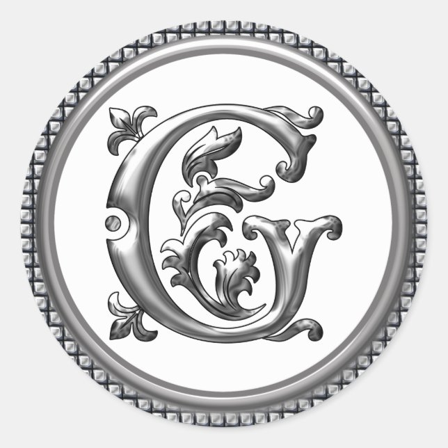 Initial G Round Sticker in Silver (Front)