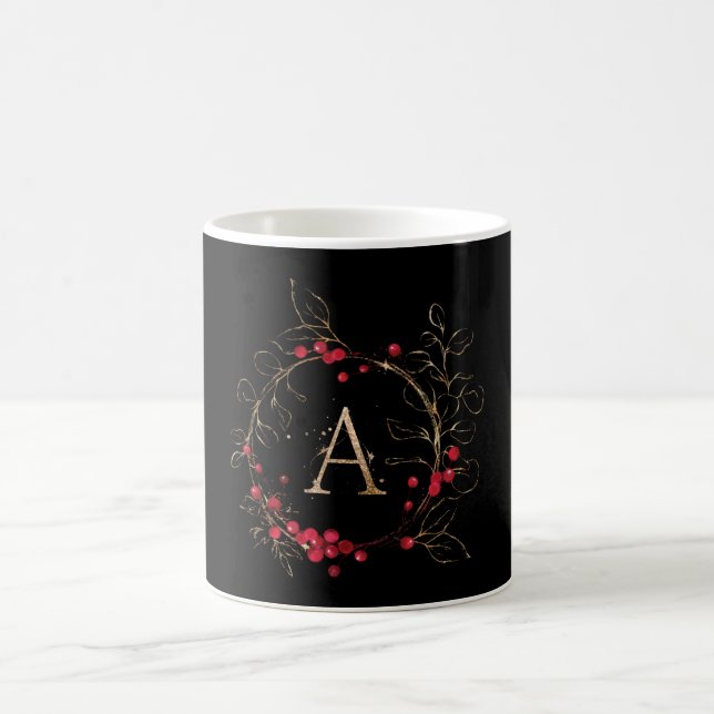 Initial Glitter Letter A Holly Eucalyptus Holiday Coffee Mug (Center)