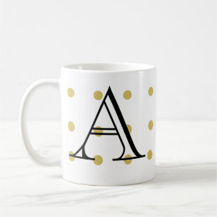 Initial, gold polka dot, trendy, modern, coffee mug