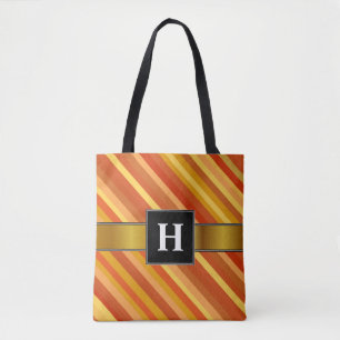 Initial; Goldfish-Inspired Coloured Stripes Tote Bag
