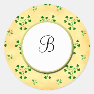 Initial Green Shamrocks Circle Sticker