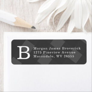 Initial grey plaid return address label