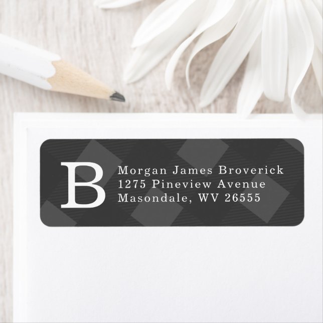 Initial grey plaid return address label (Insitu)