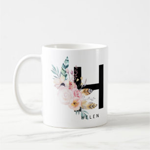 Initial 'H' Alphabet Mug Monogram Boho Watercolour