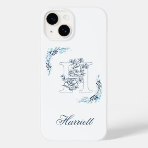 Initial "H" Blue Monogram Calm Floral Case-Mate iPhone 14 Case