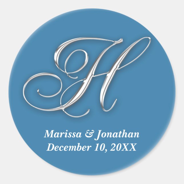 Initial H blue monogram custom name favour seal (Front)