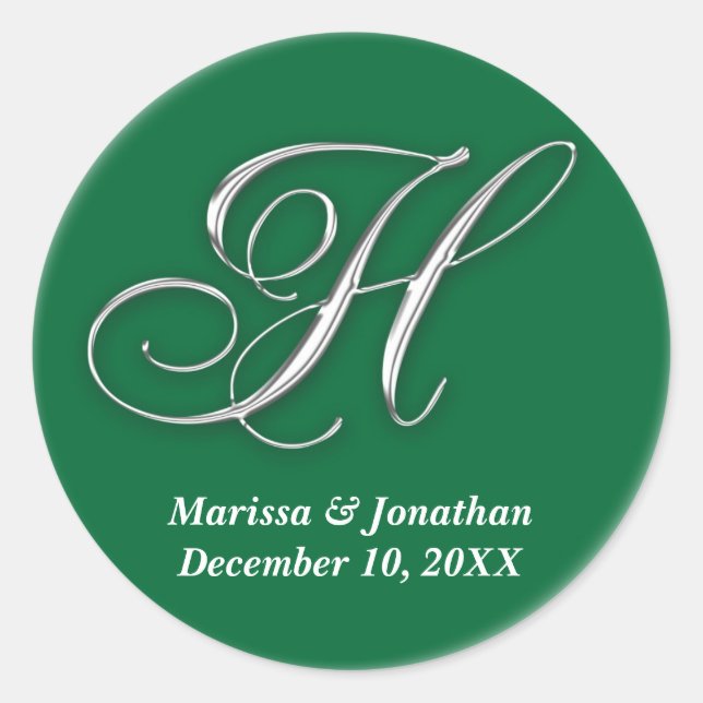 Initial H green monogram custom name favour seal (Front)