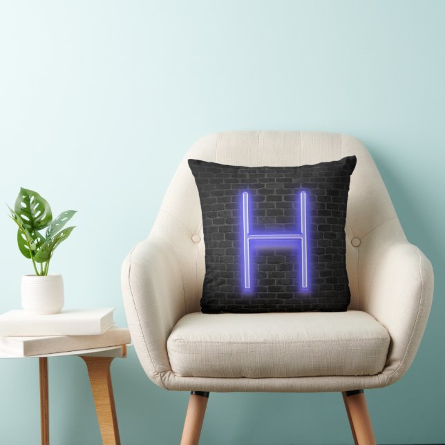 Initial H In Neon Marquee On Brick  Cushion (Chair)