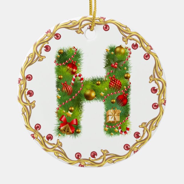 initial H monogrammed christmas ornament - circle (Front)