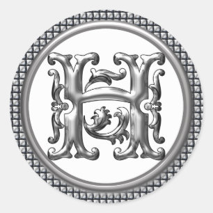 Initial H Round Sticker in Silver