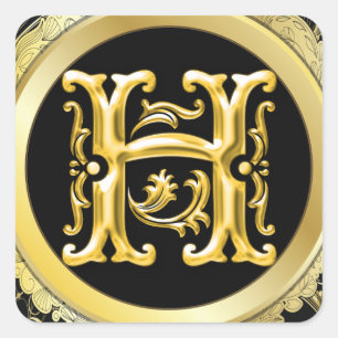 Initial H Square Sticker in Gold
