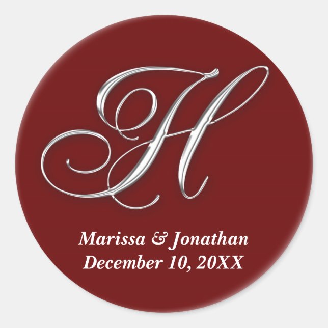Initial H wine red monogram custom name favour sea Classic Round Sticker (Front)