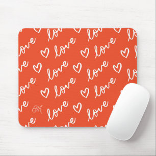 Initial Hipster Love Pattern in Red Background Mouse Pad