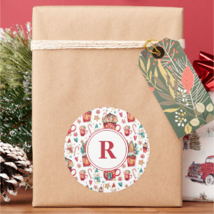 Initial Houses & Sweets Pattern 3-in Classic Round Sticker