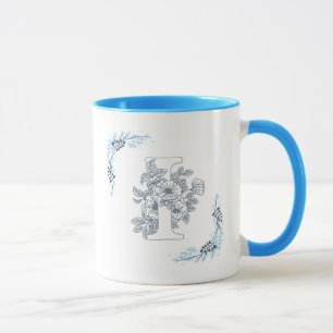 Initial "I" Blue Monogram Calm Floral Coffee Mug