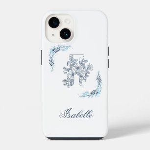 Initial "I" Blue Monogram Calm Floral iPhone 14 Case