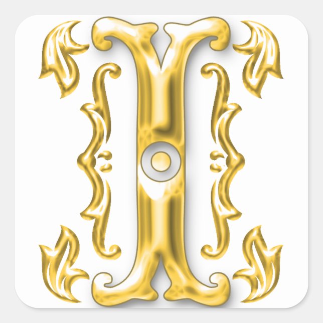 Initial I Capital Letter Sticker in Gold (Front)