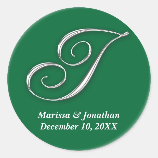 Initial I green monogram custom name favour seal (Front)